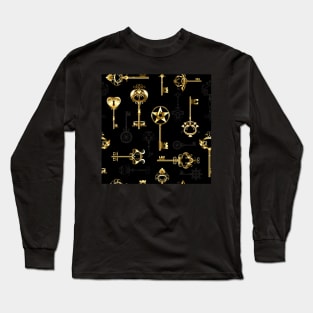 Seamless Pattern with Golden Keys Long Sleeve T-Shirt